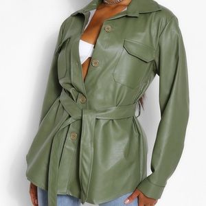 Boohoo Belted Faux Leather Utility Jacket